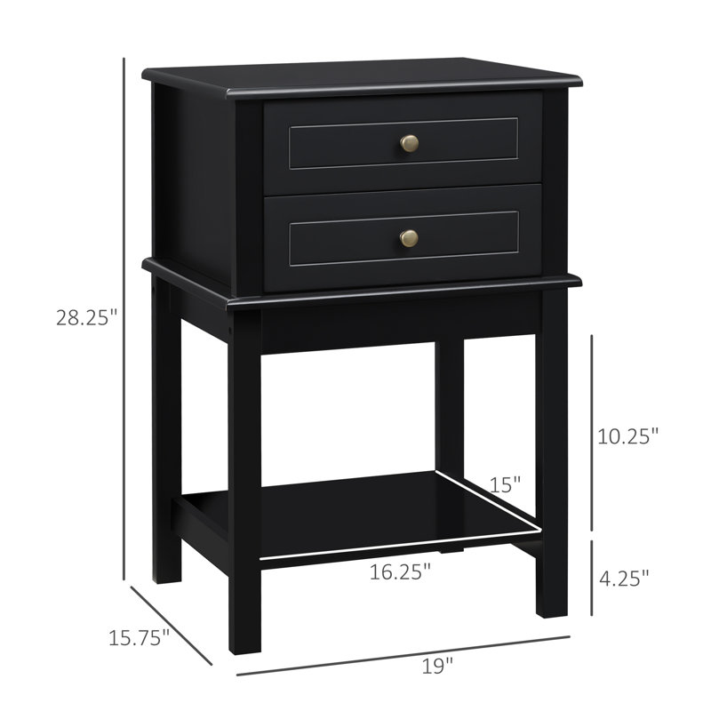 Side Table With 2 Storage Drawers, Modern End Table With Bottom Shelf