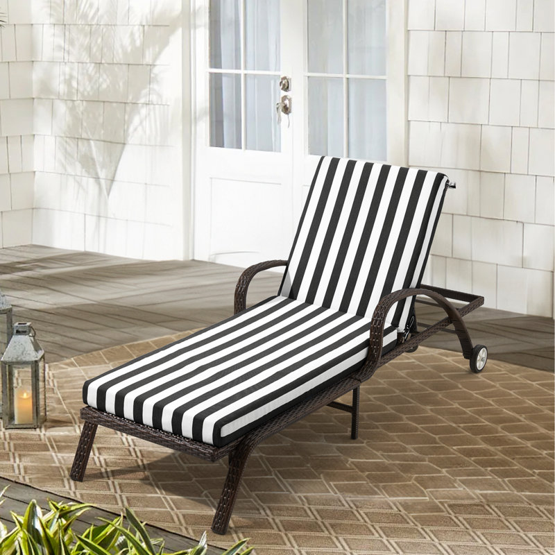 Coussin de chaise longue d'extérieur, Lin noir / blanc à rayures Cabana, 1