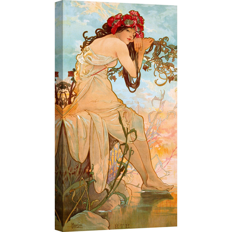 Summer by Alphonse Mucha - Wrapped Canvas Painting, 70cm H x 35cm W x 4cm D