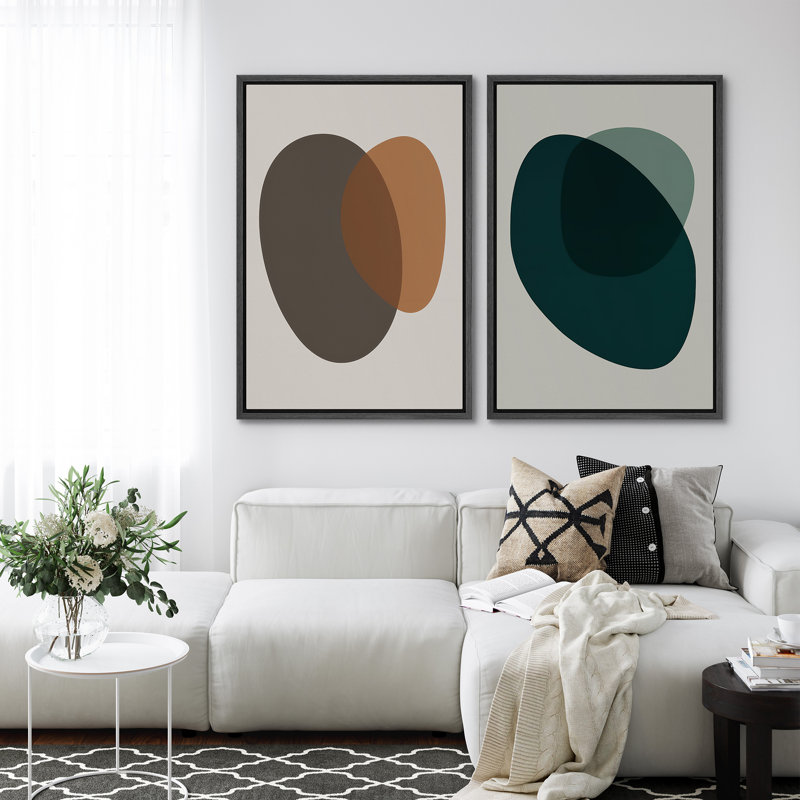 2 pièces d'art mural encadrées abstraites sur blocs de couleurs pour une décoration moderne, H 36 po x l 24 po, Noir