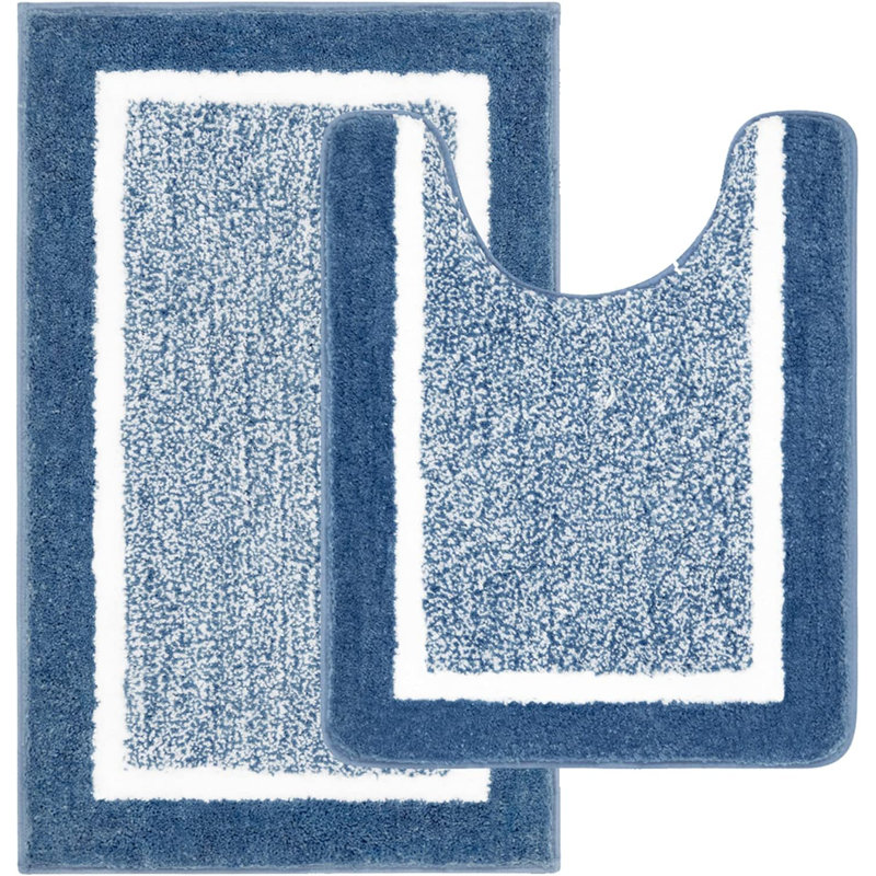 2 Piece set Rectangle Bath Mat, Blue