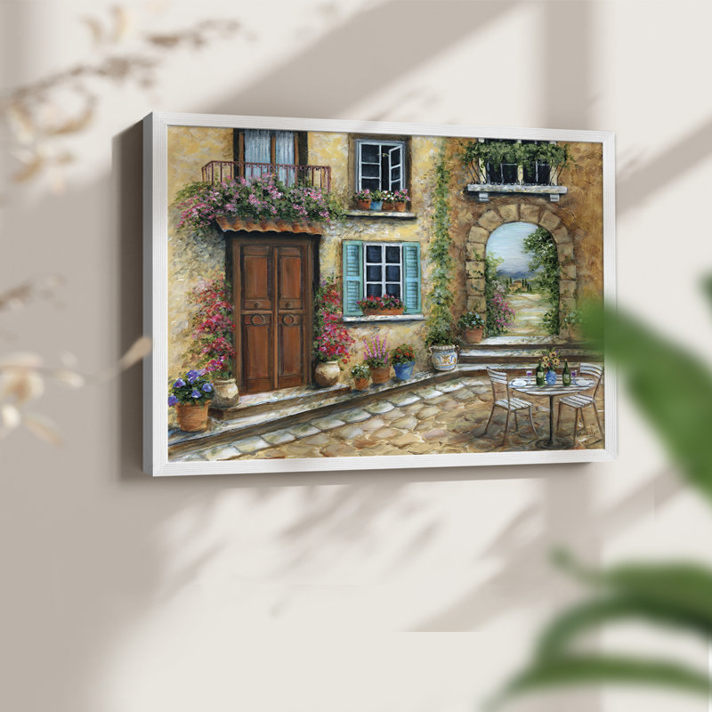Tuscan Courtyard -Framed Print - Restickable, 8" H x 10" W, White