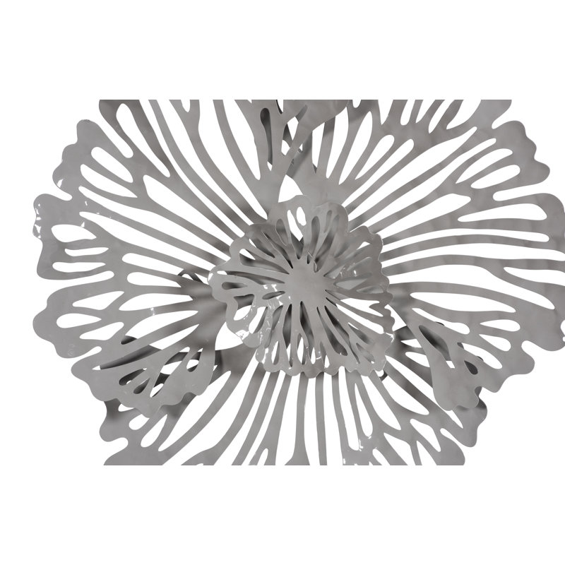 Extra Small Gray Metal Floral Wall Art