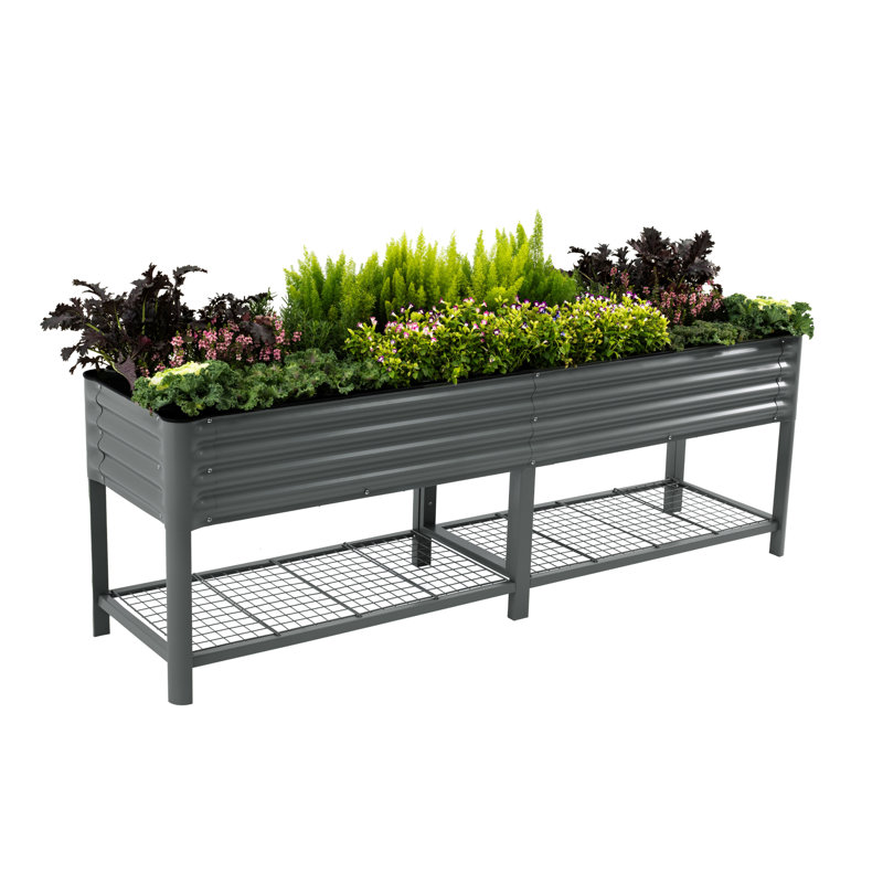 32" Tall 24" Wide Metal Outdoor Elevated Planter, Modern Gray