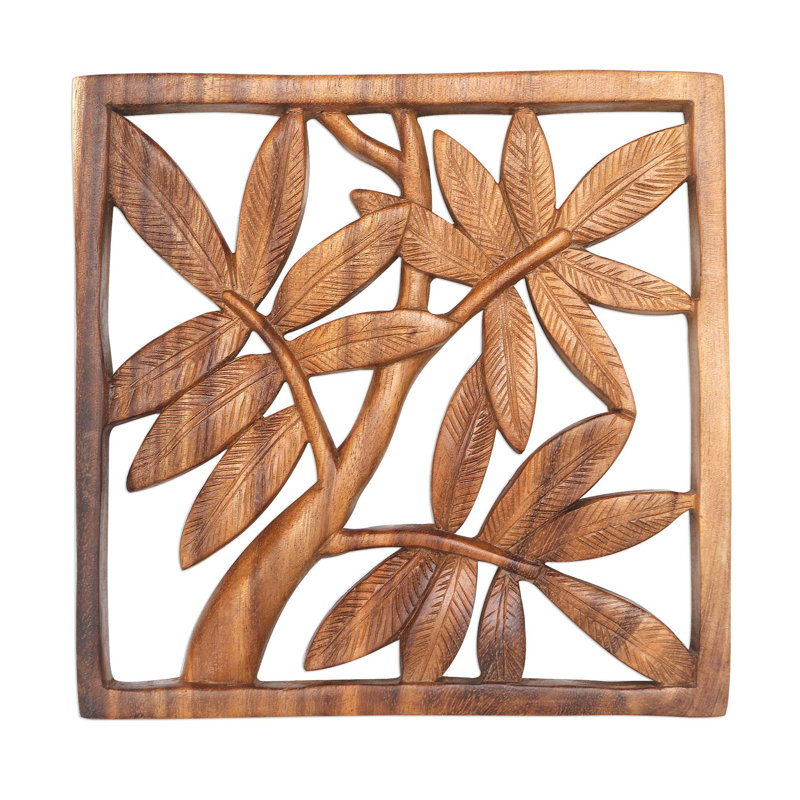 Décoration murale feuilles de bambou et bois