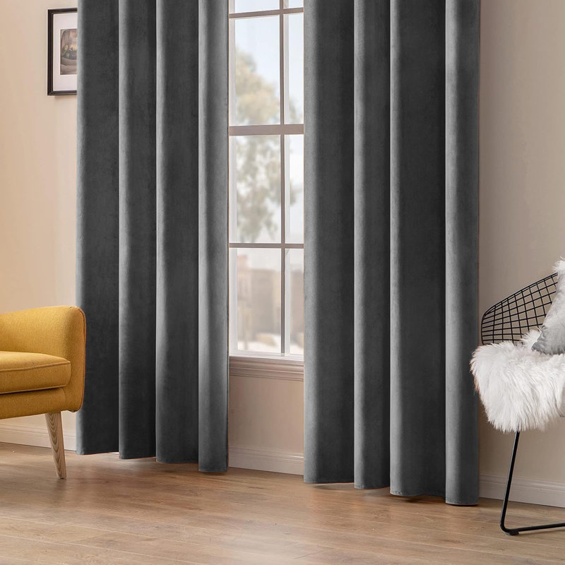 Aspire Homeware 100% Velvet Eyelet Room Darkening Curtains Pair for Soft and Elegant Window Look, Grey