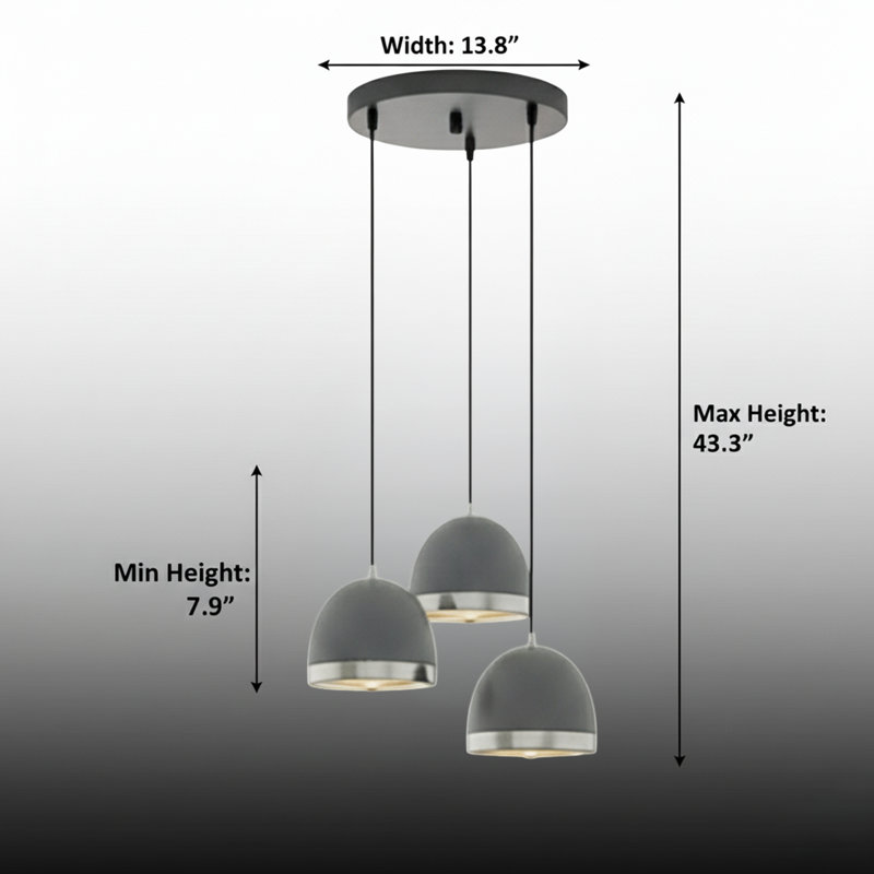 Luminaire suspendu moderne en forme de dôme à 3 lumières - hauteur réglable, Anthracite, Noir