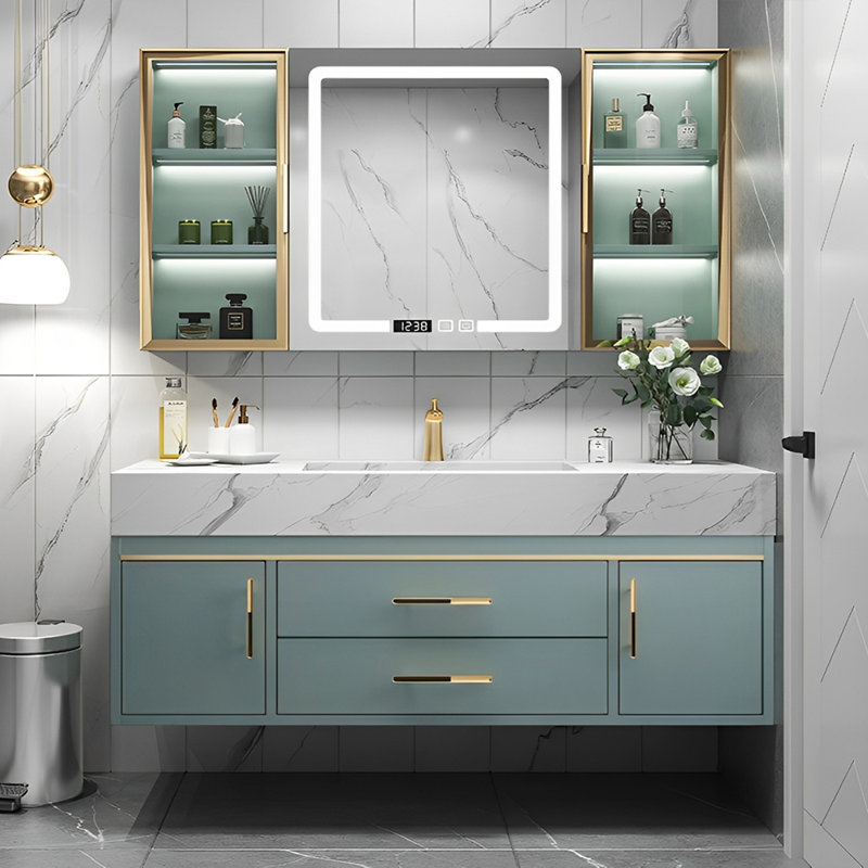 Armoire de salle de bain moderne, simple et luxueuse., Cyan clair, H 21,65 po x l 51,18 po x P 19,69 po