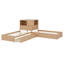 Lit combiné en L avec lit gigogne et tiroir en L, lit plateforme en coin bas 3-en-1 avec bureau-1609991330