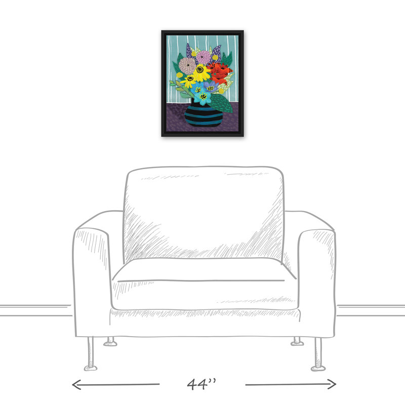 Fleurs dans un vase rayé - reproduction d'art sur toile, H 16 po x l 12 po x P 1,25 po, Cadre noir