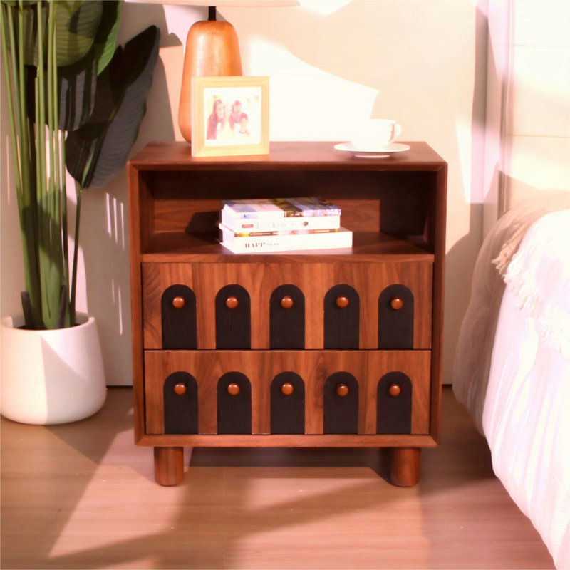 Table de chevet avec station de charge, table de chevet en bois avec 2 tiroirs de rangement, table de bout pour chambre à coucher, salon