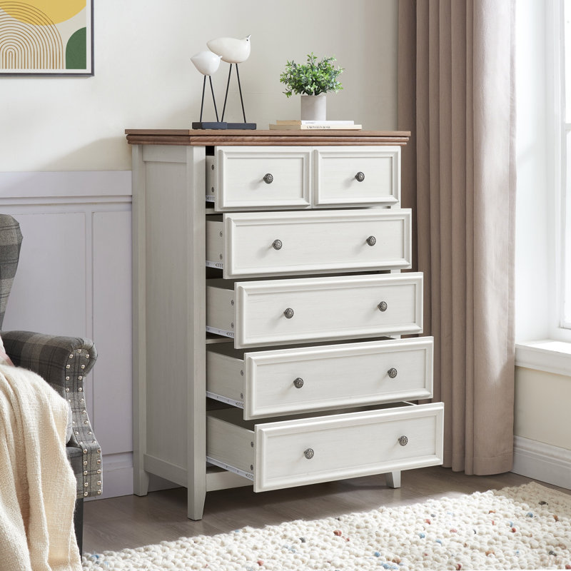Rajene Faux Wood 6-Drawer Dresser, Beige