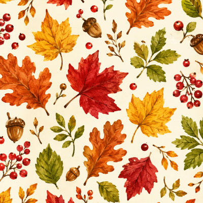 Papier peint auto-adhésif à peler et coller feuilles d'automne saison d'automne feuilles de chêne glands de baies rouges papier contact mural amovible auto-adhésif pour armoires de cuisine de chambre à coucher 24 po x 118 po