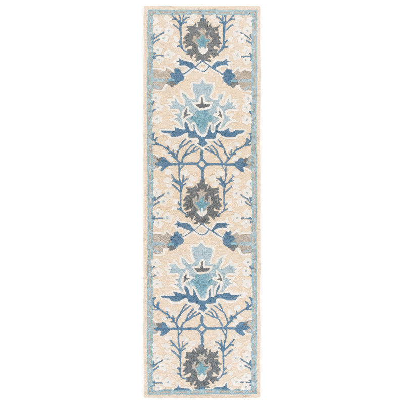 Tapis d'intérieur floral en laine, coton et viscose Earthly Treasures, Tapis de couloir 2 pi 3 po x 8 pi