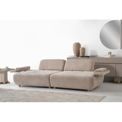 Élégant canapé 3 places, tissu beige Bouclette, 94,5 po x 29,5 po x 41,3 po | Structure 100% charme, 2 coussins inclus | Siège en mousse souple et plumes, capacité de 550 lb