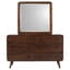 Commode large Ryb avec miroir, 6 tiroirs, structure en bois brun noyer foncé