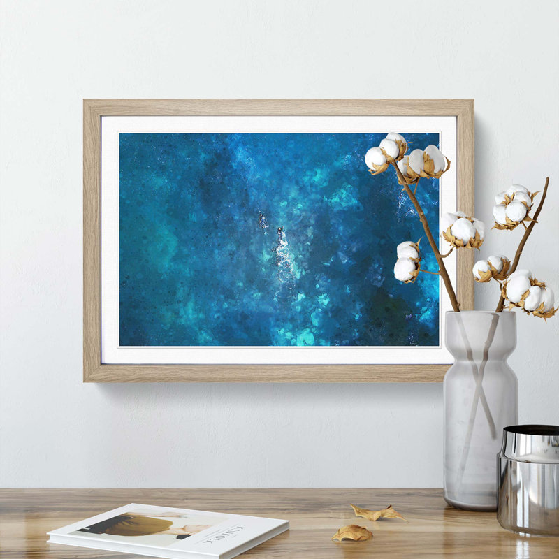 Two Swimmers Swimming - Picture Frame Graphic Art Print, 62cm H x 87cm W x 2cm D, Oak Framed