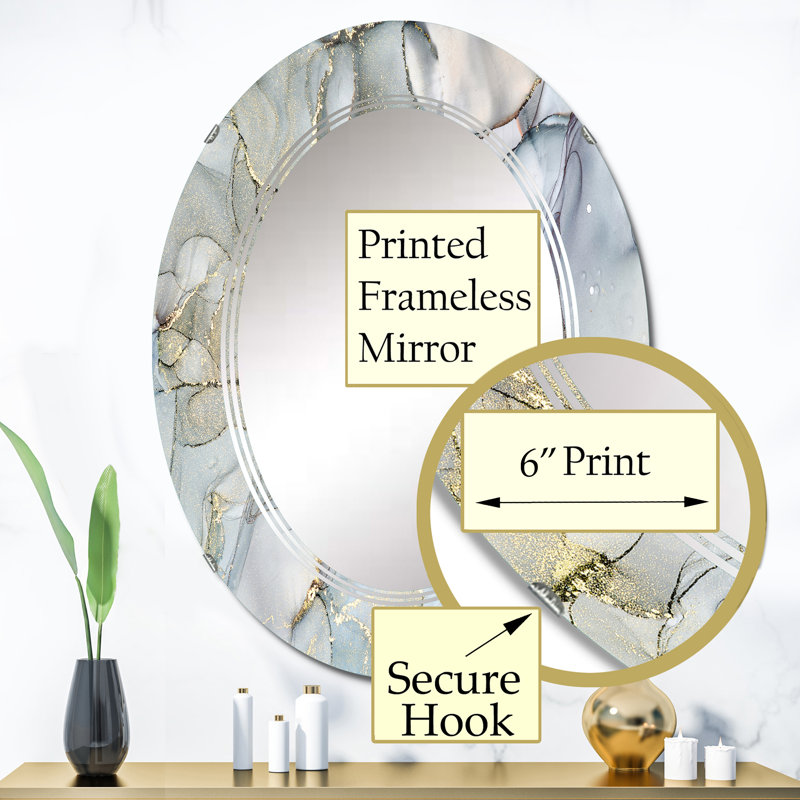 Abstract Wall Mirror, Gray Yellow Liquid Ink Decorative Mirror - Grey And Yellow Tender Liquid Ink Art, 36" x 24"