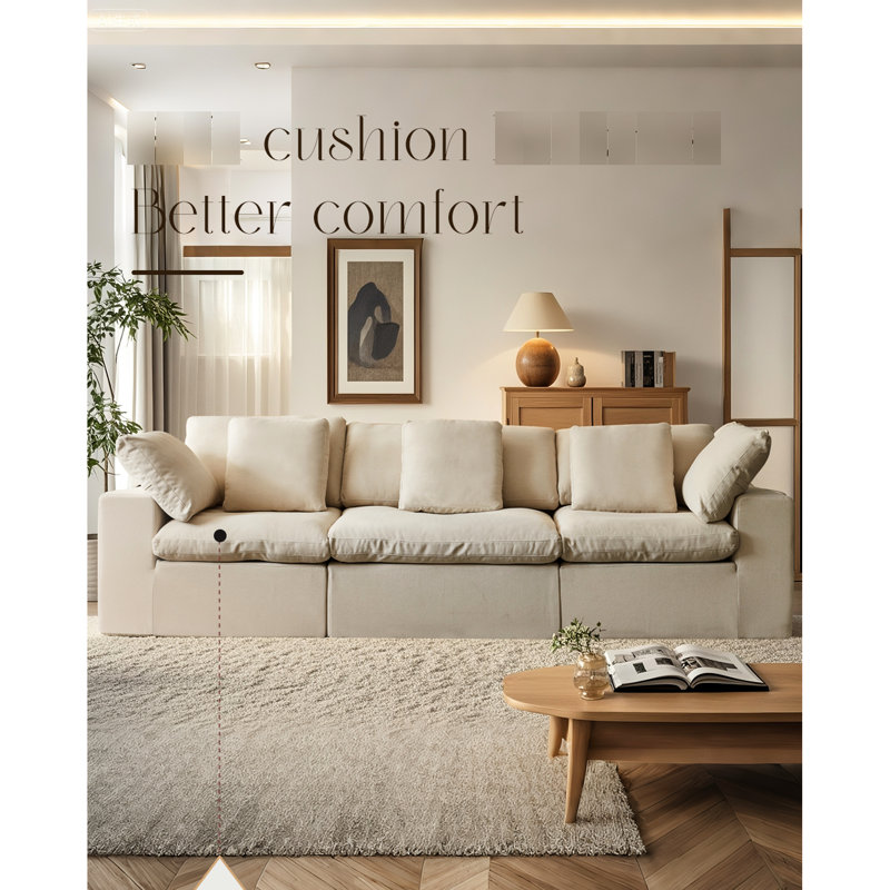 Canapé modulaire compressé à 3 places de style minimaliste, éponge haute densité 33d, tissu, beige et blanc, pour un espace de salon efficace, fonction couchette de qualité
