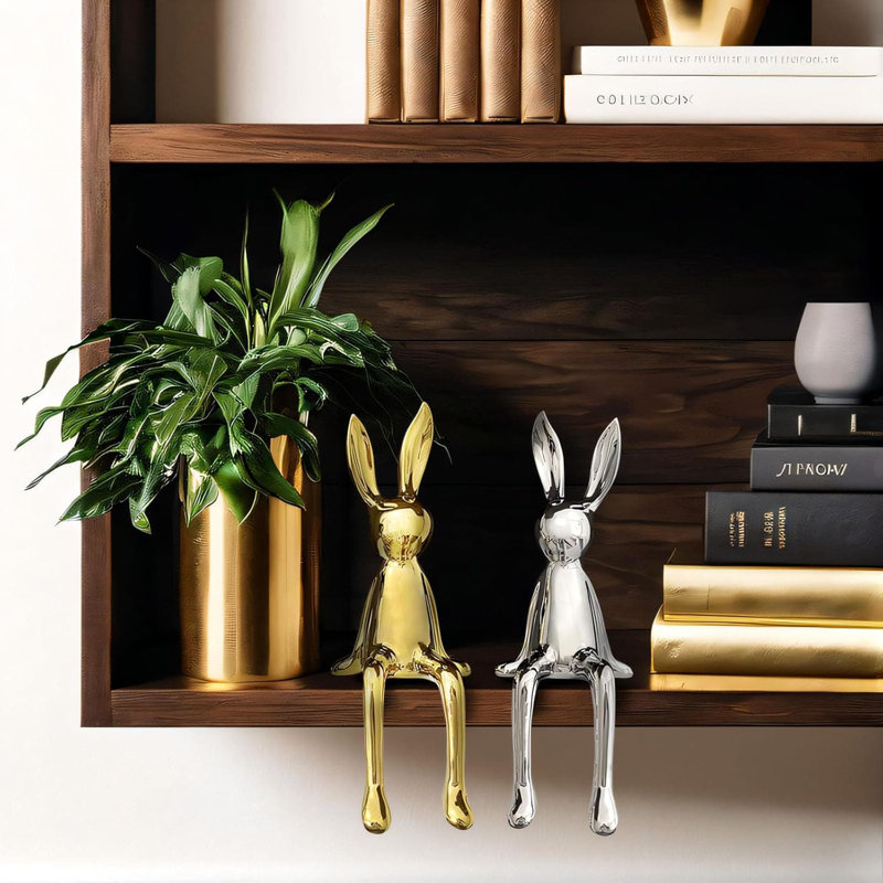 8.46" 2-Piece Rabbit Decor Sculptures - Gold & Silver Home Office Accents, Gold/Silver, 2