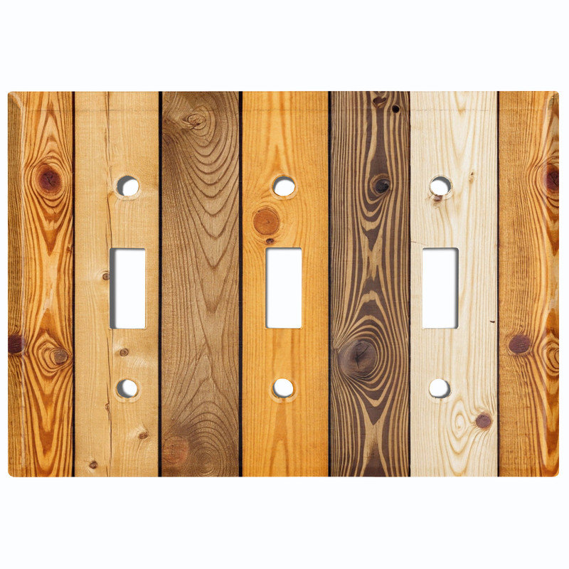 Couvercle de plaque d'interrupteur en métal; Bascule standard à 3 bandes US - image imprimée de planches de bois