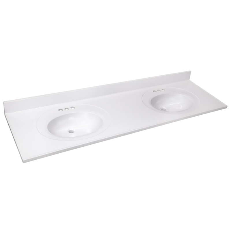 Solid White 73-Inch Cultured Marble Double Bowl Vanity Top