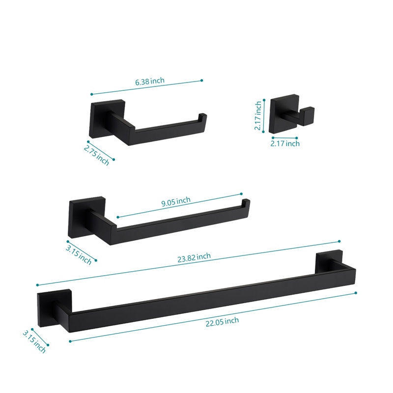 4 - Piece Bathroom Hardware Set, Matte Black