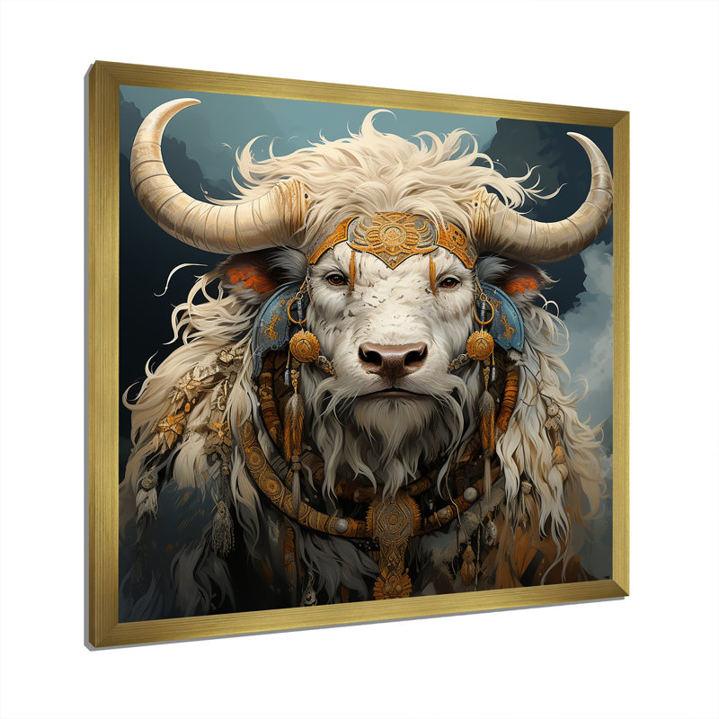 Silhouette baroque yak, H 24 po x l 24 po x P 1 po, Cadre doré simple
