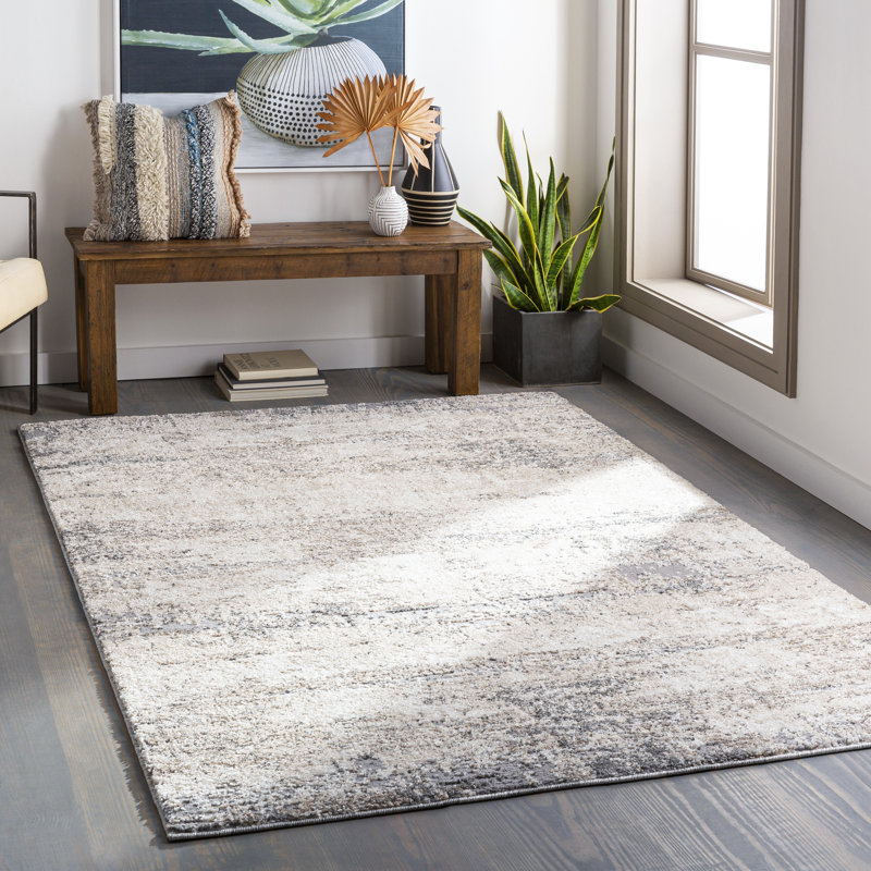 Tapis gris/zone kaki abstract Aderyn, Rectangle 7 pi 10 po x 10 pi