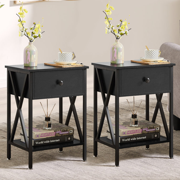 Kempst 22" Tall Nightstand, End Side Tables with Storage Drawer and Open Wood Shelf for Bedroom