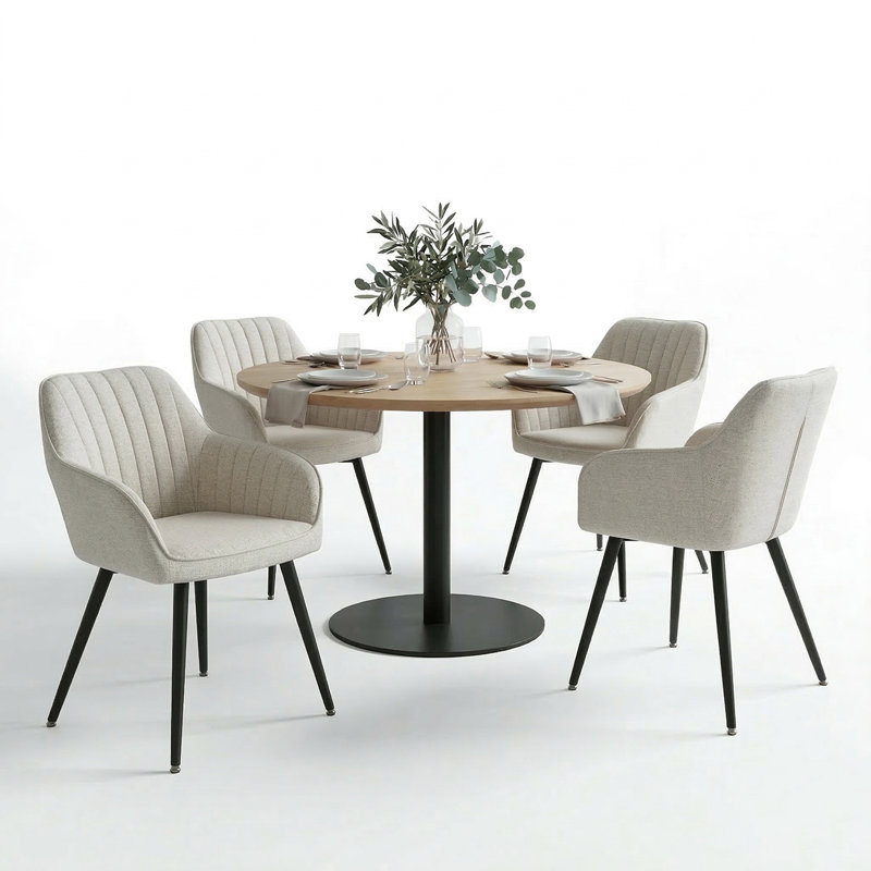 Modern Upholstered Dining Armchair with Channel Tufted Back, Beige