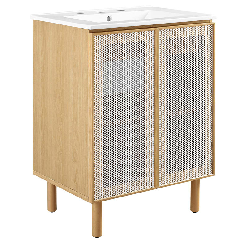 Calla 24" Perforated Metal Bathroom Vanity, Oak, White