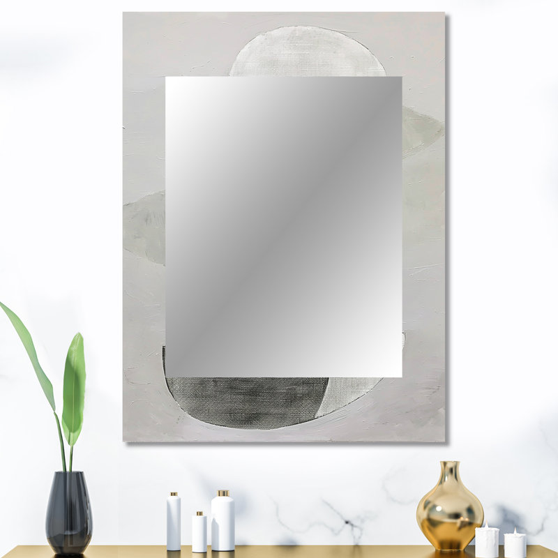 Grey Minimalism Simple Shapes Painting II - Abstract Shapes Decorative Wall Mirror, Gray Large Mirror, Printed Metal Art