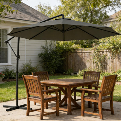 Parasol de jardin en porte-à-faux avec auvent réglable, fonction rotative à 360 °, auvent de 200 g / m² pour la protection, poteau thermolaqué et couvercle inclus Grand patio extérieur à 6 positions, rotation de 090 po