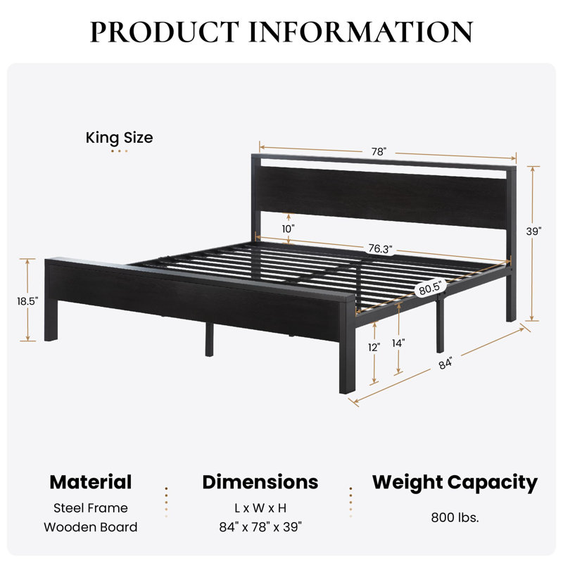 14 Inch Metal Platform Bed Frame, King