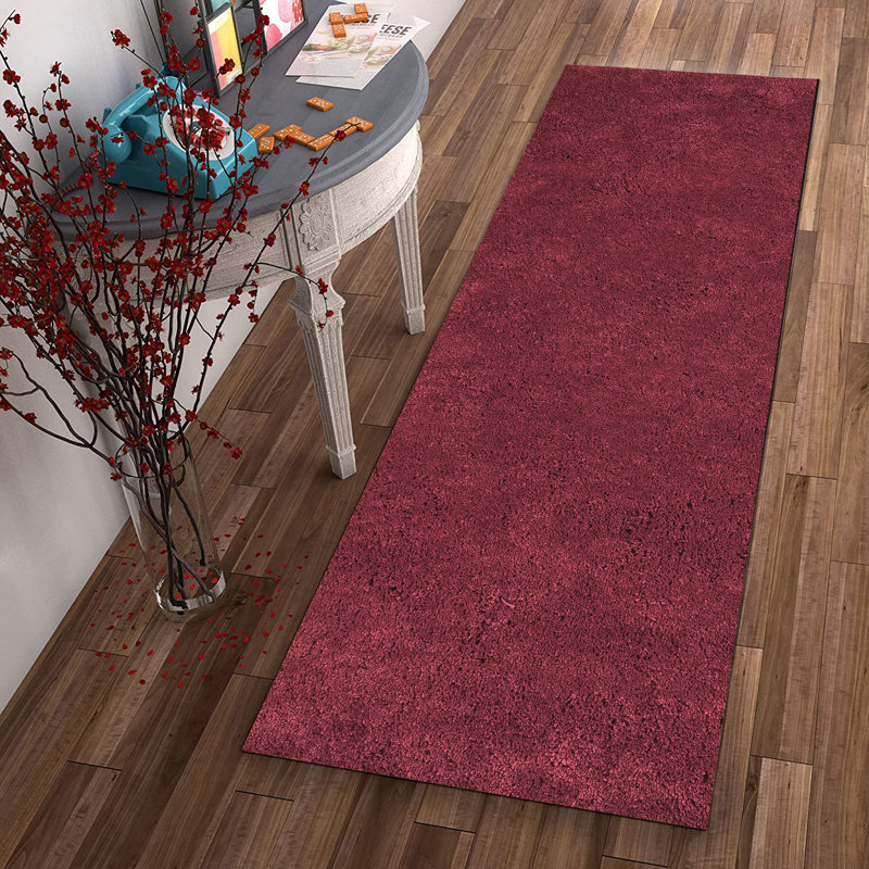 Tapis rouge tissé à la main Derron, Tapis de couloir 2 pi 3 po x 7 pi 6 po