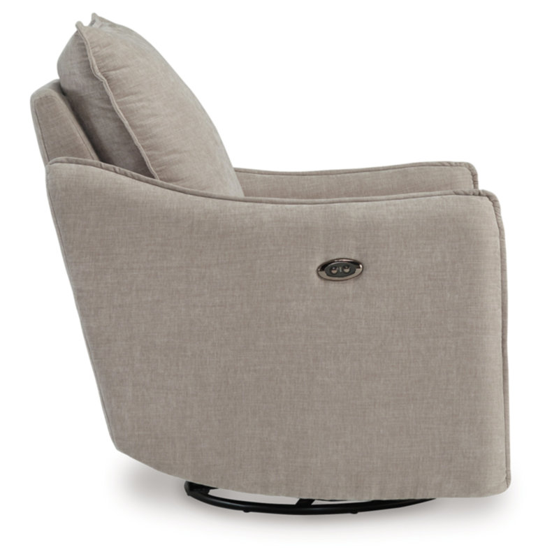 Beige Velvet Swivel Recliner with Metal Base