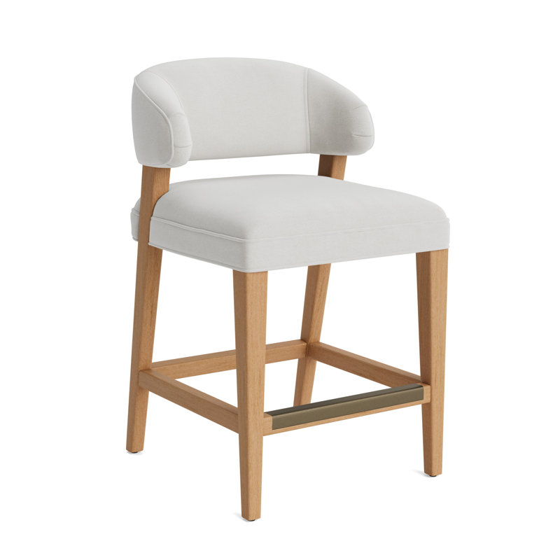 Keane Bar Stool, Performance Velvet - Silver, Natural, Counter Stool (25” Seat Height)