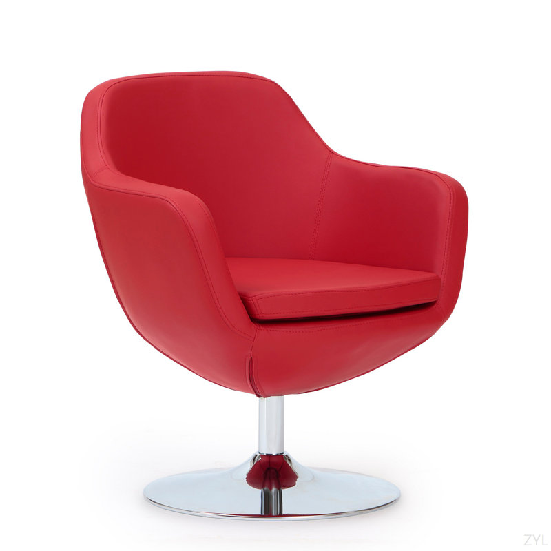 Fauteuil pivotant rembourré en cuir rouge Caisson, Similicuir rouge
