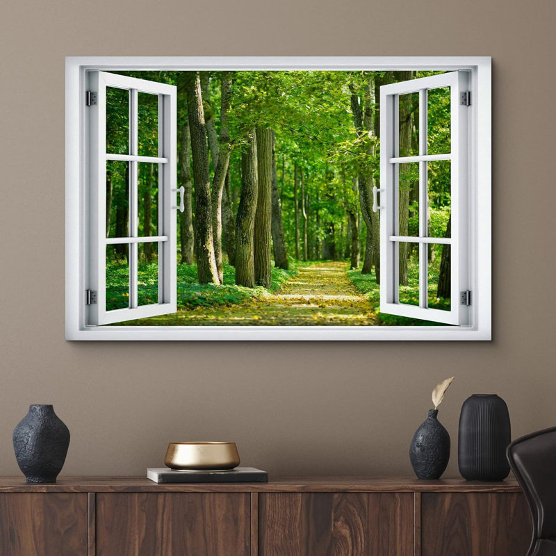 «Window View Trail Path Spring Spring Green Tree Forest Nature Scenic Landscape» sur toile, H 12 po x l 18 po