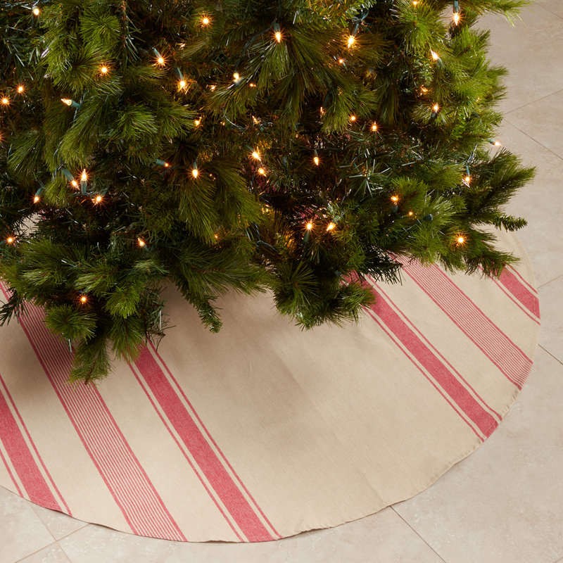 Red and Beige Cotton Banded Design Tree Skirt