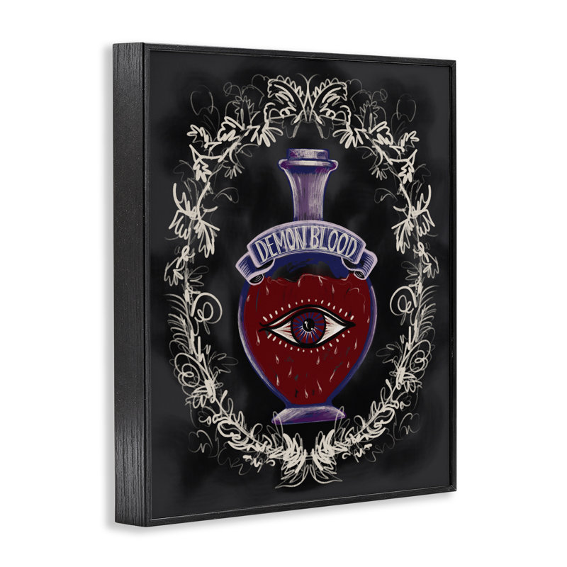 Demon, pot de sang encadré, estampe numérique, conception par Connie Summers, H 14 po x l 11 po, Giclée encadrée noir minuit