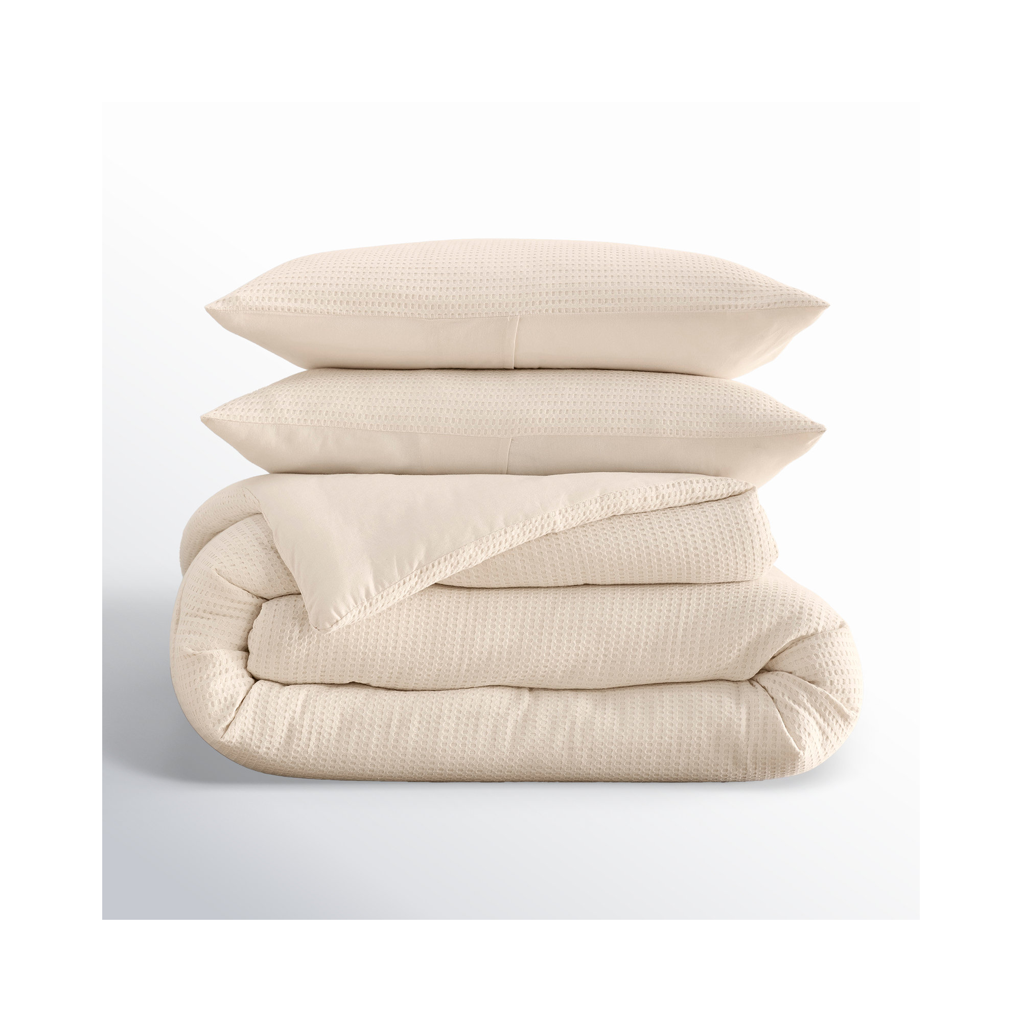 Felix Cotton Waffle Comforter Set, Ivory, King / Cal King Comforter + 2 King Shams