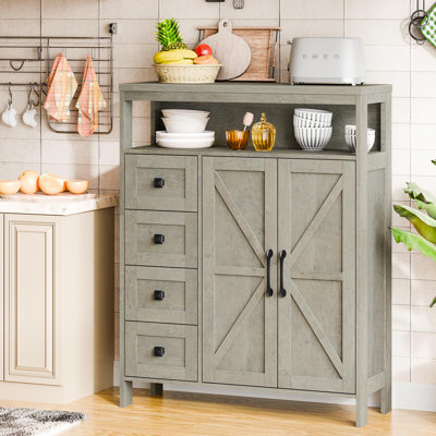 Farmhouse Storage Cabinet With 2 Doors And 4 Drawers