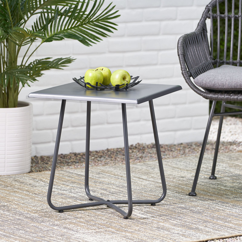  Outdoor Metal Square Side Table, Modern Patio Accent Table, Weather-Resistant, Grey, Gray