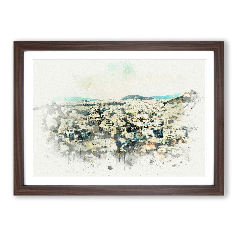 Athens Skyline in Greece in Abstract - Picture Frame Graphic Art Print, Walnut Framed, 48cm H x 65cm W x 2cm D