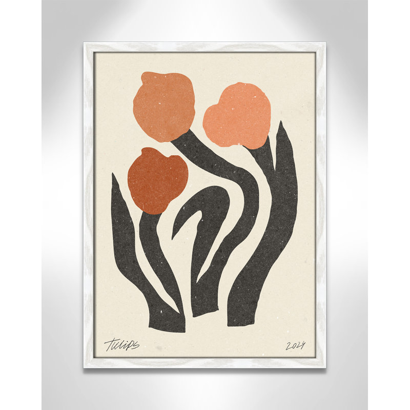 Imprimé de fleurs modernes par NKTN, 17'' W x 23'' H, Impression encadrée, Grain de bois blanc