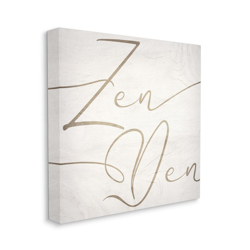 Zen Zen, phrase minimaliste rustique, typographie cursive grise surdimensionnée, art numérique sur toile Giclée par Daphne Polselli