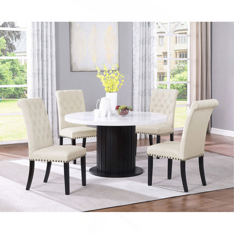 Round Top Dining Table Set, Beige