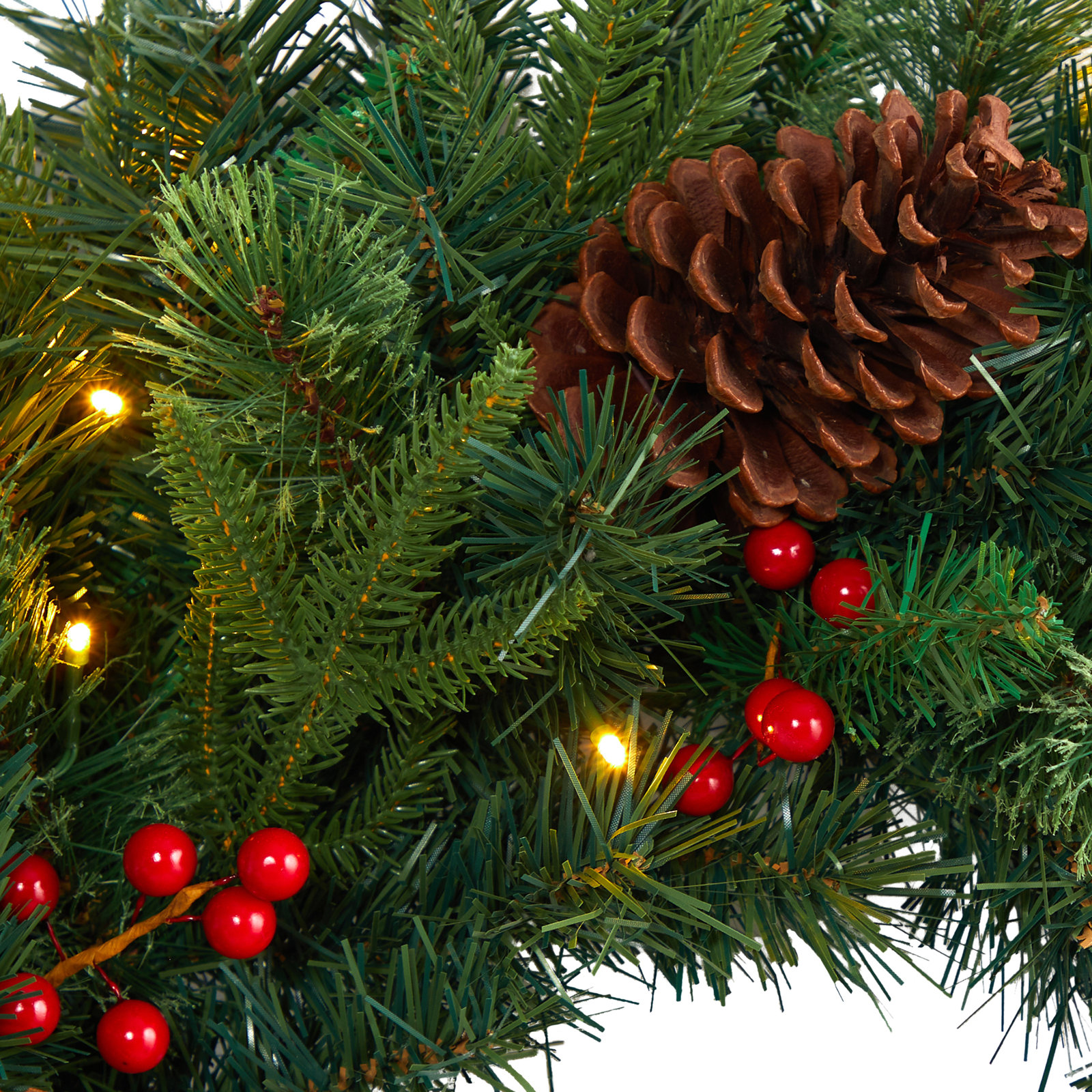 24'' Faux Pine Lighted Wreath